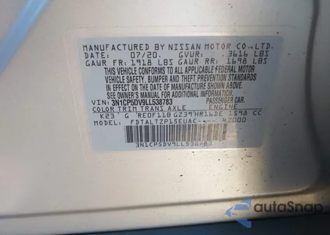 2020 Nissan Kicks Sr Xtronic Cvt из США, поврежденный, VIN 3N1CP5DV9LL538783